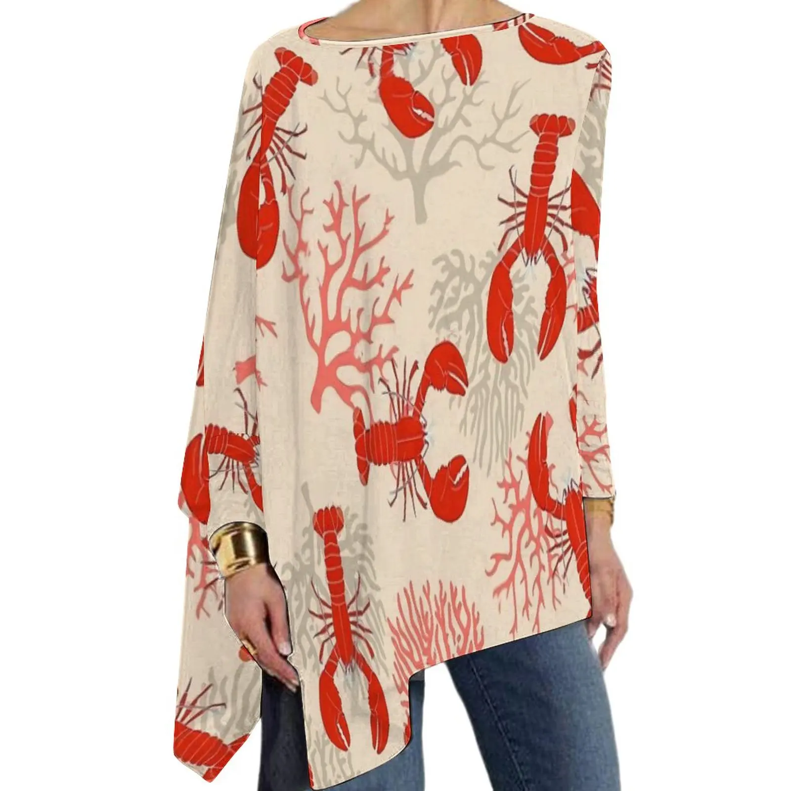 

Футболка Red Lobsters с принтом кораллового берега, Забавные футболки с длинным рукавом, уличная мода, футболка большого размера, женские топы на заказ, подарок