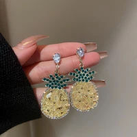 2022 summer new trendy crystal pineapple earrings for women fashion bijoux fruit brincos party jewelry gifts
