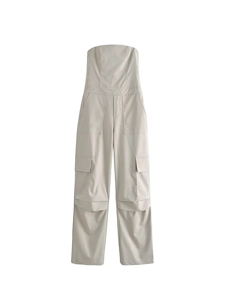 Female Jumpsuit With Pockets Long Jumpsuit Woman 2023 Spring Summer Sleeveless Cargo Jumpsuits For Women Outfit