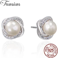 trumium 100 925 sterling silver flower rhinestone cz stud earrings for women statement earring anniversary gift fine jewelry