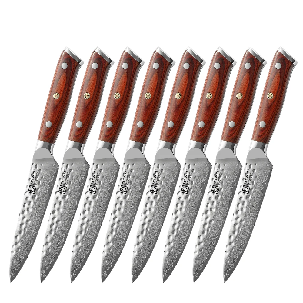 

Ножи кораллового цвета для стейка, 1-8 шт./комплект, острый нож VG10, лезвие из дамасской стали для резки, универсальный настольный нож для мяса, нарезка, кухонные инструменты для готовки