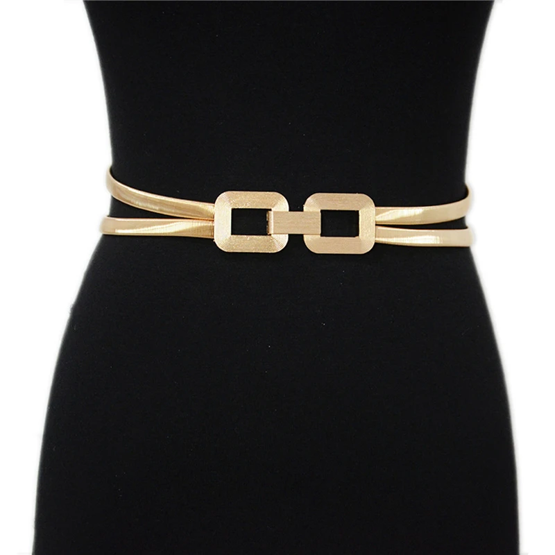 Vintage Metal Elastic Belts for Women Golden Dress Decor Waist Belt Girls Skinny Waist Chain Elegant All-Match Female Belt 2023