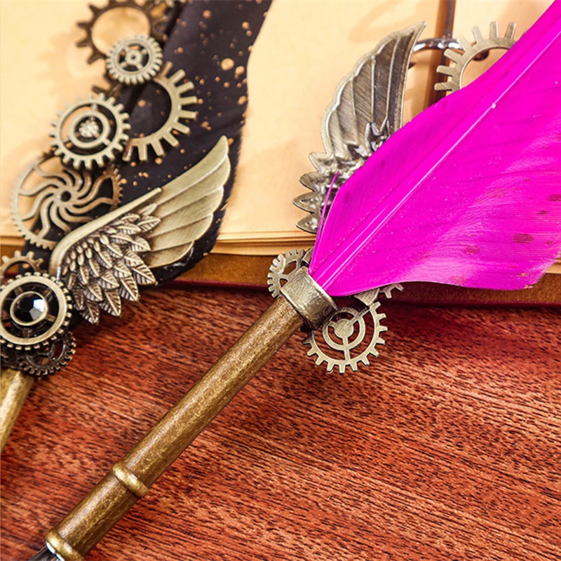 Kup Luksusowy Zestaw Długopisów Fontannowych Vintage Zraszanie Złote Piórka Atrament Do Długopisów Butelka Kaligrafia Pisanie Pióro Do Zanurzania Pudełko Na Prezent Urodzinowy 5 Stalówka Pióro