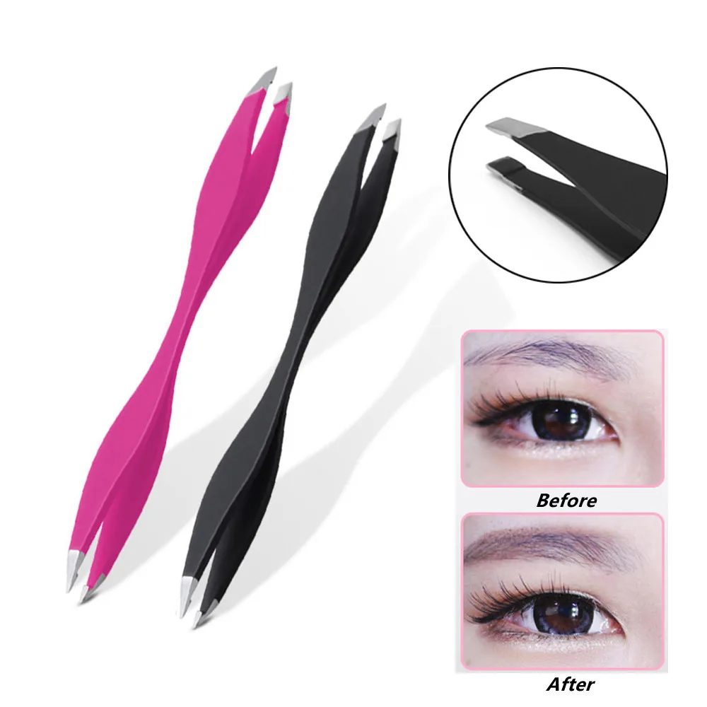 

1pcs Rose Red Tweezers Stainless Steel Double Ends Eyebrow Tweezer Anti-Static Eyelash Extension Lift Curl Beauty Makeup Tools