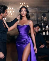 new simple purple evening dresses with side slit strapless sleeves a line formal party gowns customized vestido de festa