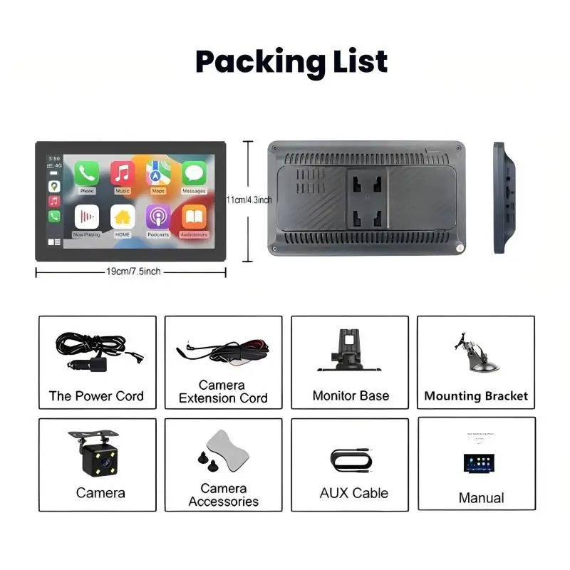 7-дюймовый беспроводной экран Carplay с поддержкой автомобильного Android Auto BT Airplay для