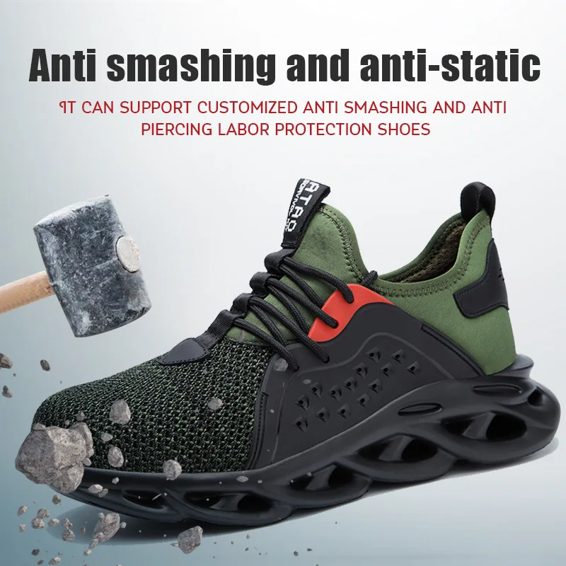 

Men Women Safety Shoe Steel Toe Flying Woven Mesh Summer Breathable Anti-Smashing Anti Piercing Work Boot Labor Protection Light