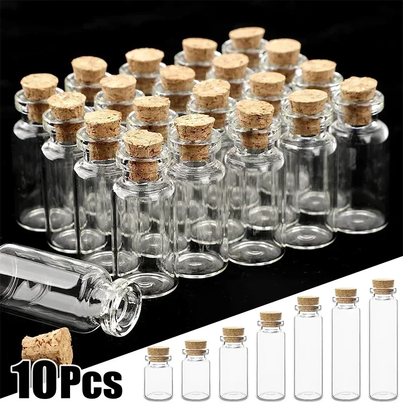 

10pcs 5-20ml Mini Clear Glass Bottles with Cork Stopper Spice Message Vials Wish Bottle DIY Drifting Empty Tiny Jars Decoration
