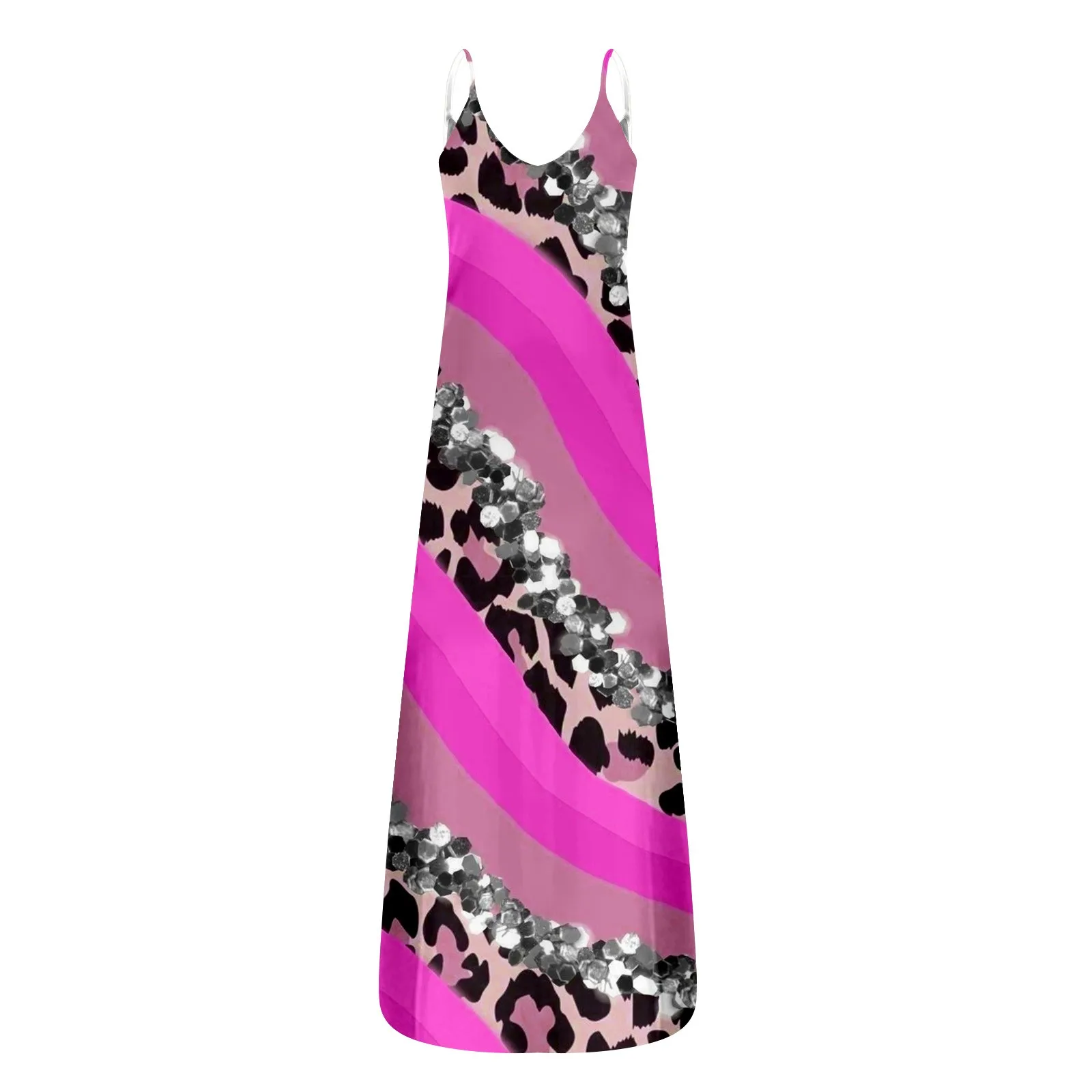 

Fancy Beach Dress Women Summer Casual Fashion Low Neck Sleeveless Print Long Dress Casual Summer Dress V Teenager Casual Dresses