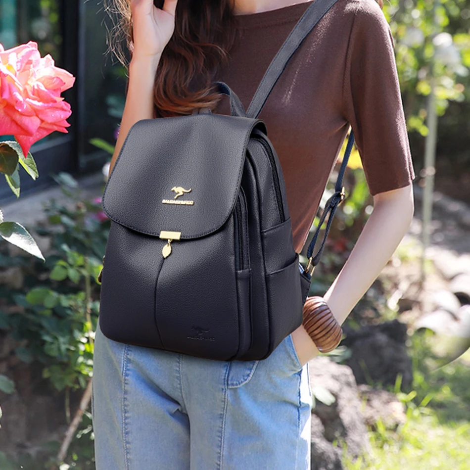 

2023 Fashion High Capacity Backpacks for Women High Quality Pu Leather Ladies School Backpack for Teenagers Casual Travel Bags