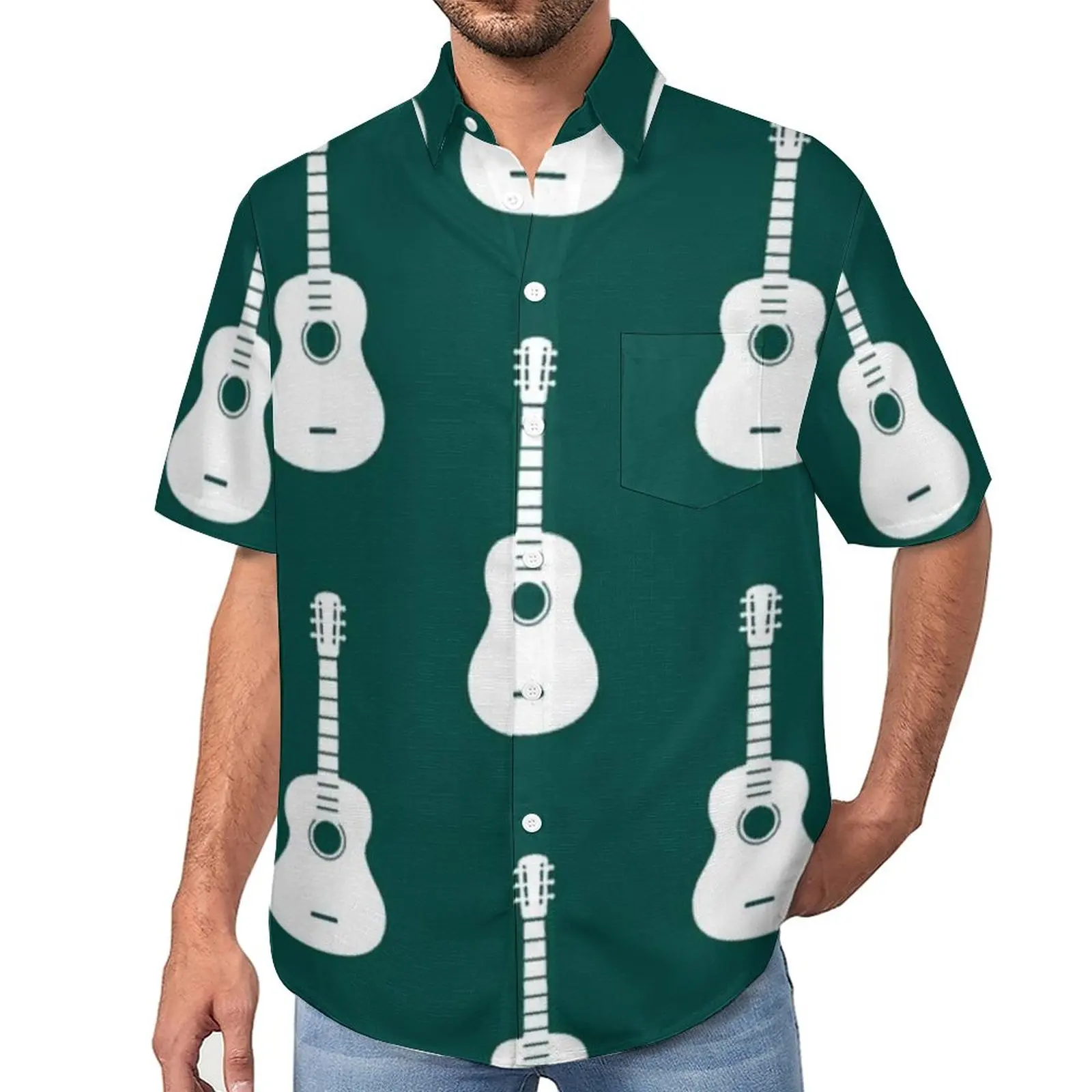 

Electric Guitar Vacation Shirt Music Summer Casual Shirts Male Trending Blouses Short Sleeves Pattern Clothing Large Size