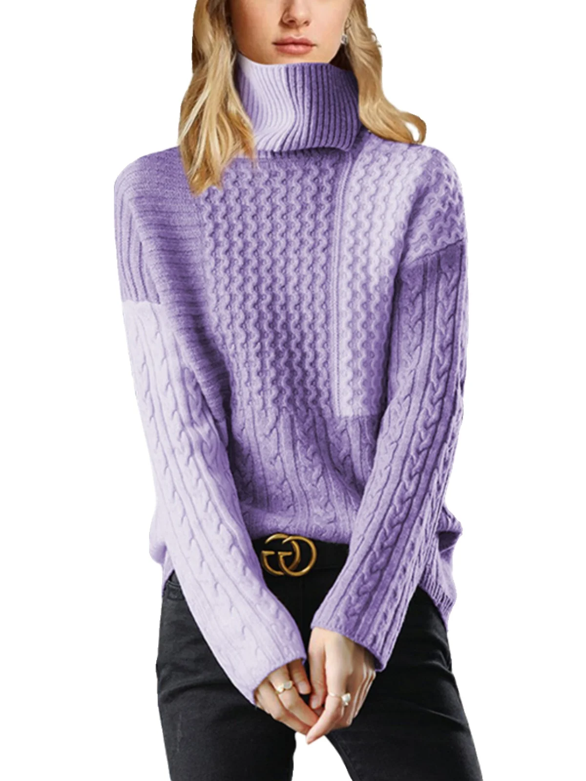 Модный ретро фиолетовый водолазка с поворотным пуловером женский свитер 2024