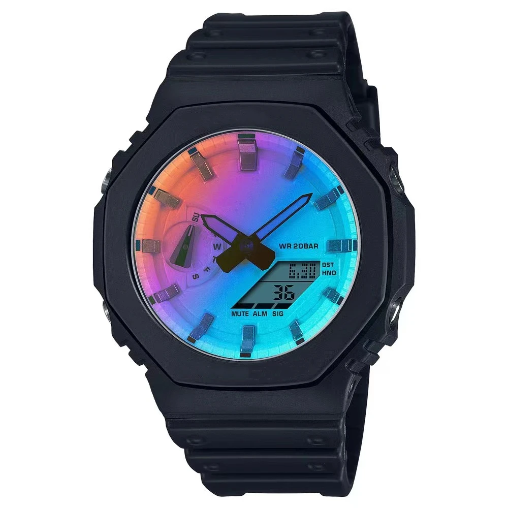 Men's Sports Quartz Digital Watch 2100 Full Function LED Waterproof Automatic Hand Raise Light World Time Oak Series 11 Colors