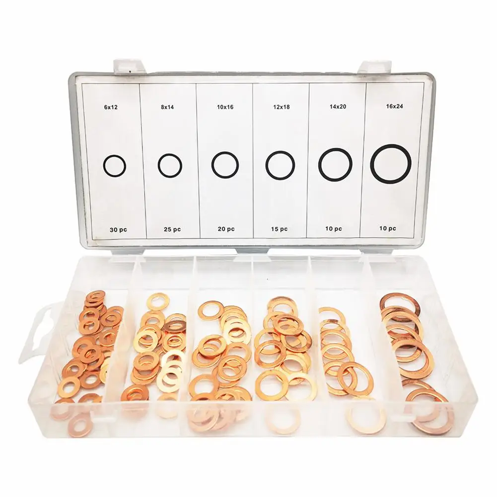 

NEW 110pcs Copper Sealing Ring Washer Combination Kit Oil Seal Gasket O-ring Washer For Sump Plugs Hydraulic Fittings