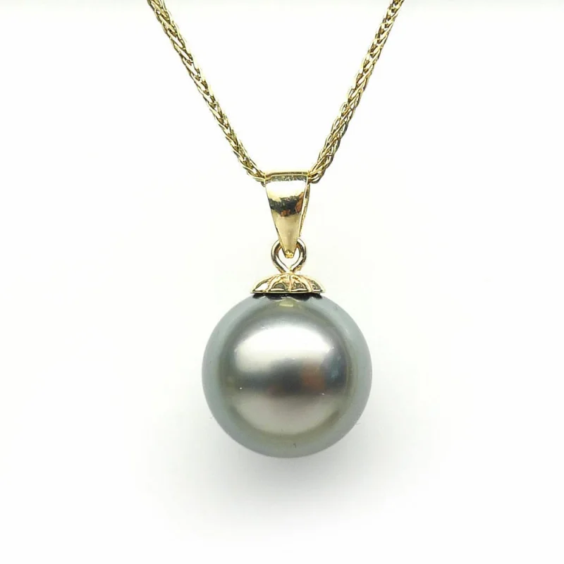 

Round Natural Gray Tahitian Pearl Cultured Pearl Pendant Necklace 9k Pure Gold 10.5mm