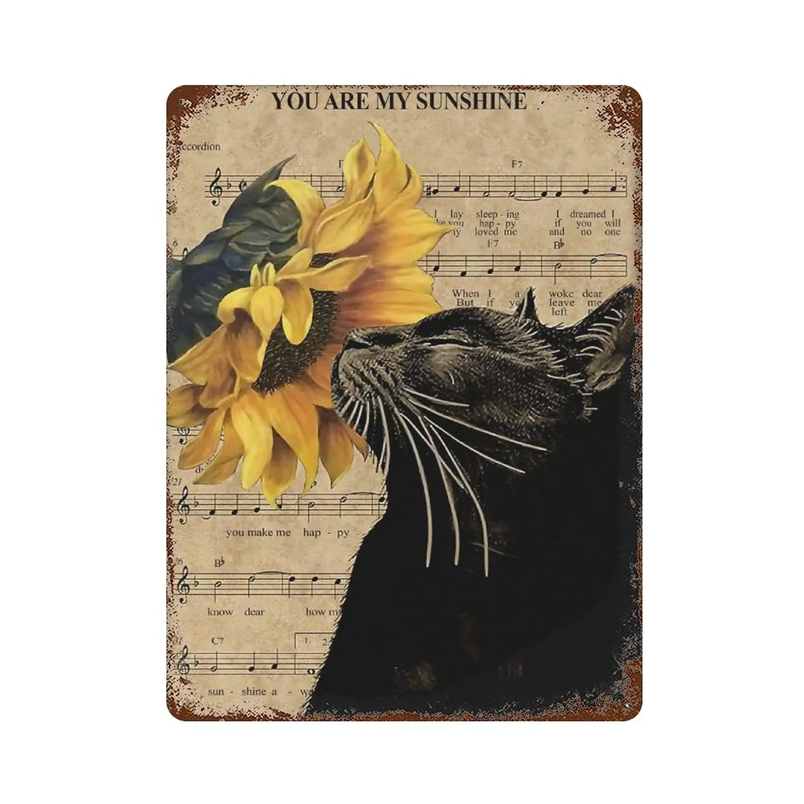 

Metal tin sign，Retro Style， Novelty poster，Iron Painting，Black Cat And Sunflower Lovers You Are My Sunshine Tin Sign Wall Art Pr
