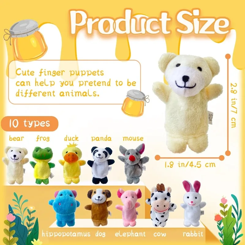 10Pcs Finger Puppets Set Soft Plush Animals Puppet Toys for Kids Mini Figures Toy Assortment
