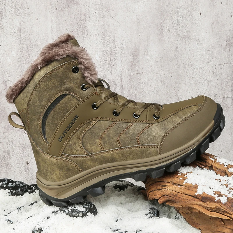 Winter Leather Boots Waterproof Men Hiking Shoes Super Warm Tactical Military Boots Hunting Outdoor Big Size Male Sneakers 40-48