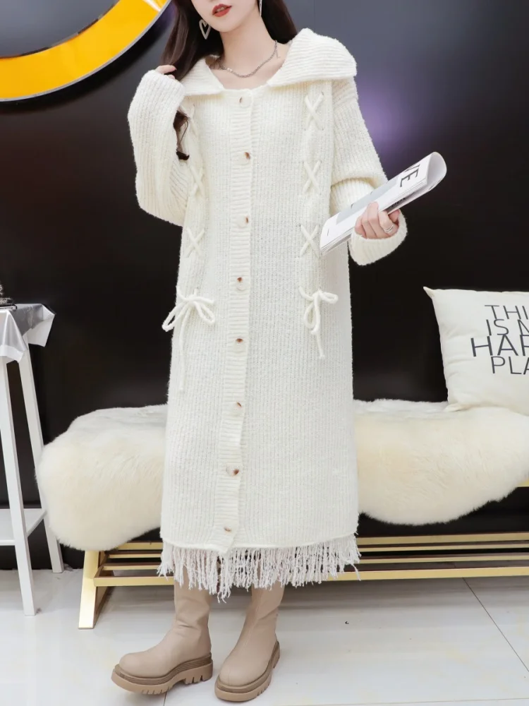 Вязаный кардиган средней длины для женщин осенне-зимняя одежда 2024 новый