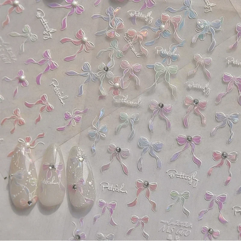 Красочная нежная лазерная лента с кристаллами блестящий бант жемчуг кролик