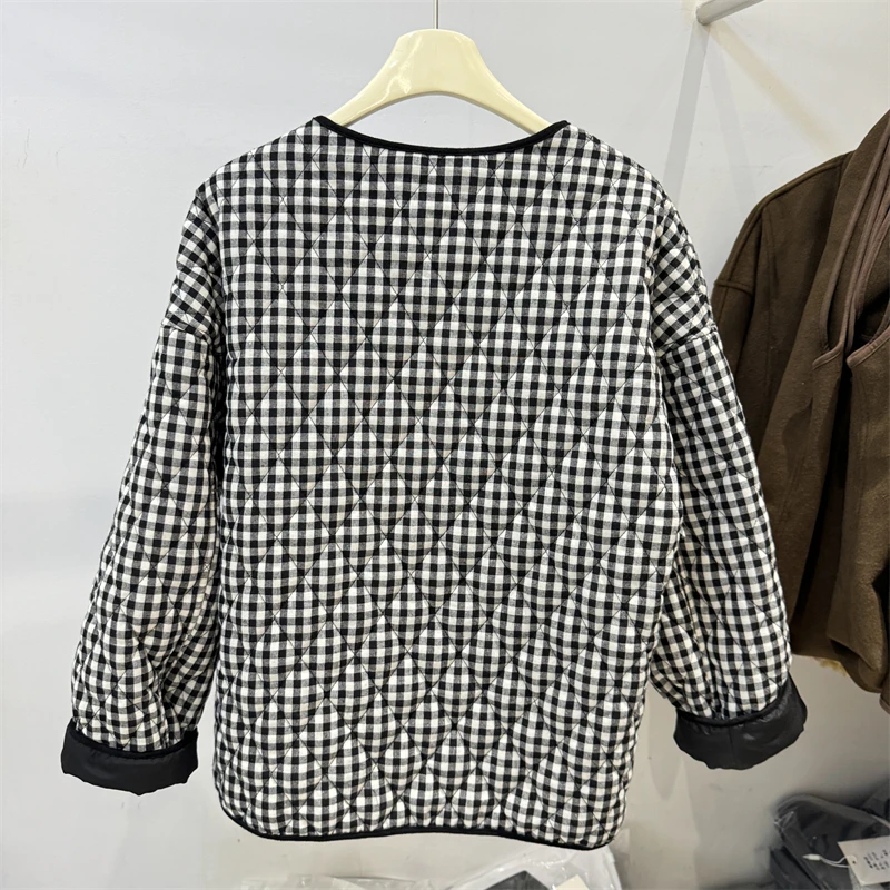 Зеленый клетчатый пуховик Four Seasons с круглым вырезом женская осень и зима 2024 новая