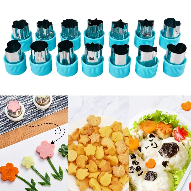 

1PC Vegetables Cutter Various Shapes Plastic Handle Portable Cook Tools Blue Stainless Steel Fruit Cutting Die Kitchen Gadgets