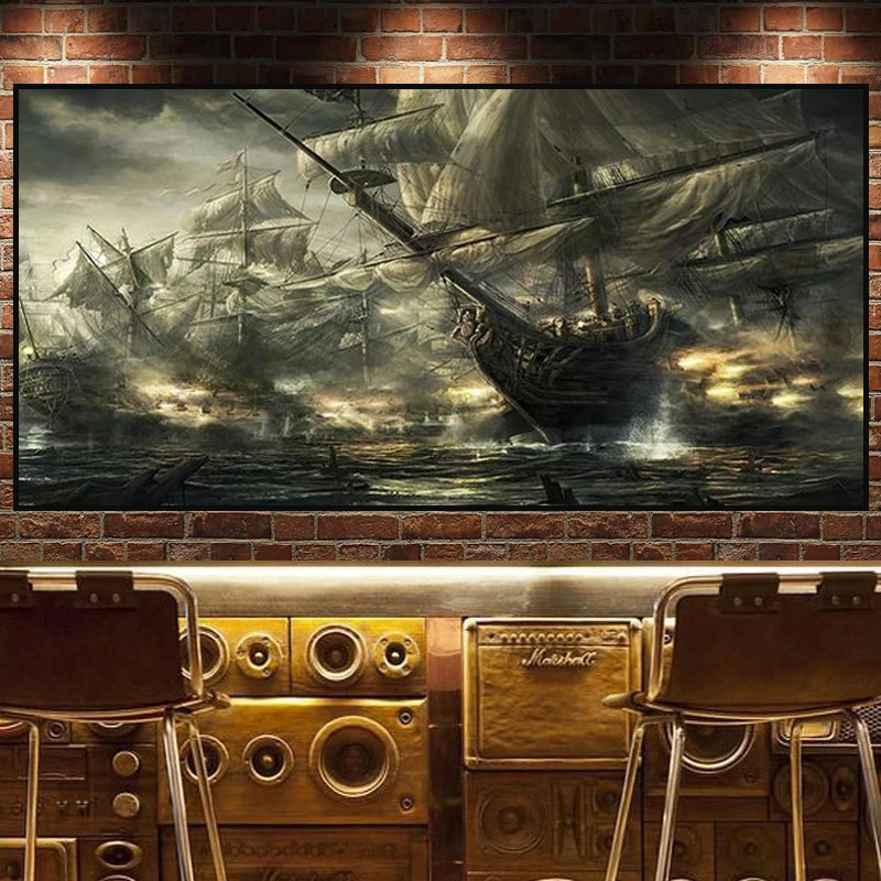 Винтажный Черный парусный корабль морской пейзаж пиратский плакаты и принты