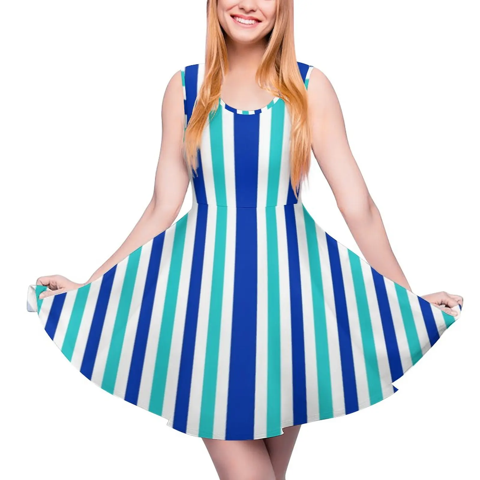 

Vertical Striped Dress Blue And White Sexy Dresses High Waist Street Wear Skate Dress Women Graphic Vestido Gift Idea