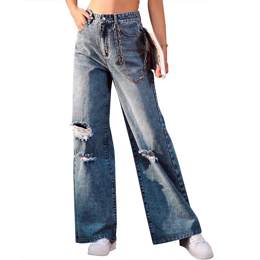

Женские рваные джинсы в стиле ретро, модная одежда, мешковатые брюки, рваные джинсы с высокой талией, новые стильные джинсовые брюки, винтаж...