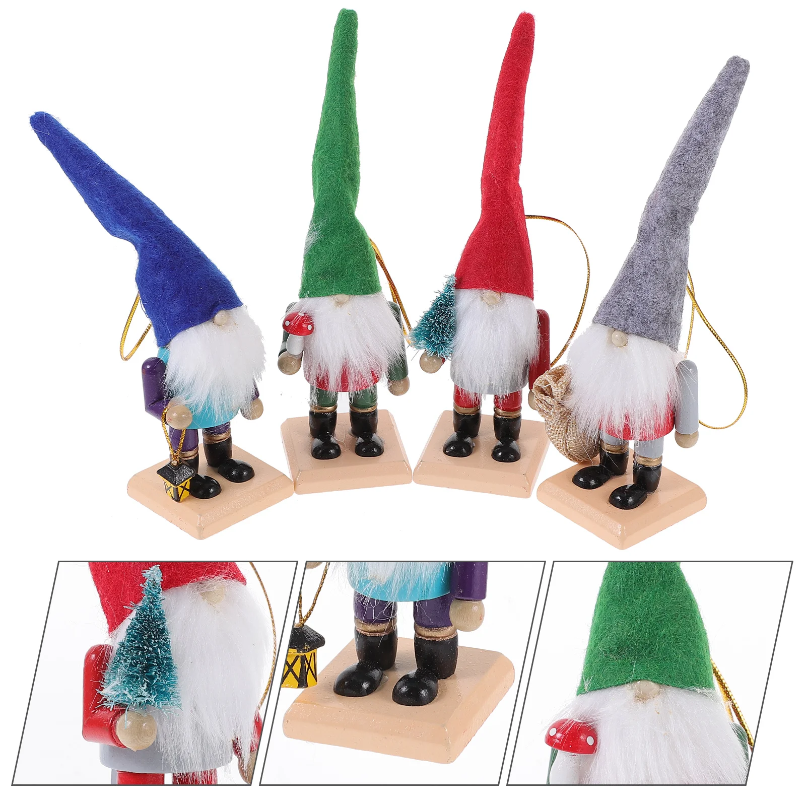 

4 Pcs Wood Santa Nutcrackers Wooden The Gift Decorate Claus Cloth Desktop Child