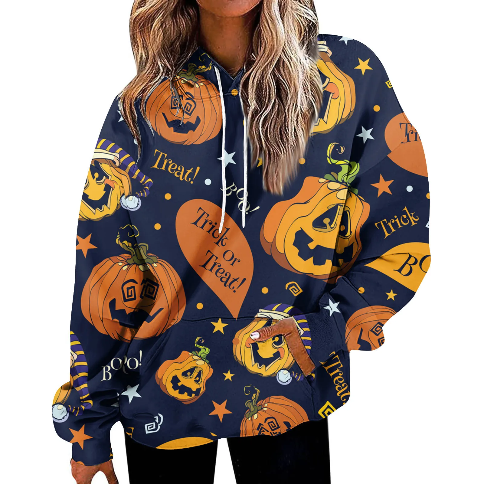 

Women'S Daily Versatile Loose Fitting Casual Fashion Pullover Halloween Printed Long Sleeved High-Quality Hoodie Sweatshirts