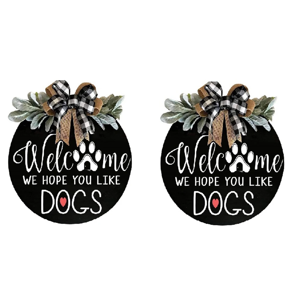 

Black Round Wooden Signboard, Country Style Bow Decorative Door, Welcome Pet Signboard