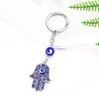 turkish blue devil eye keychain lucky fatima hand charm jewelry hamsa keyring for men women car key holder bag buckle pendant
