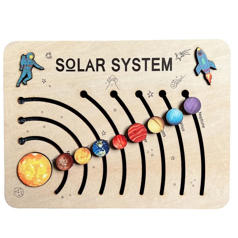 

Montessori Wooden Solar System 8 Planets Puzzle Board Game For Kids Educational Toys Children Boys Girls Early Learning Aids