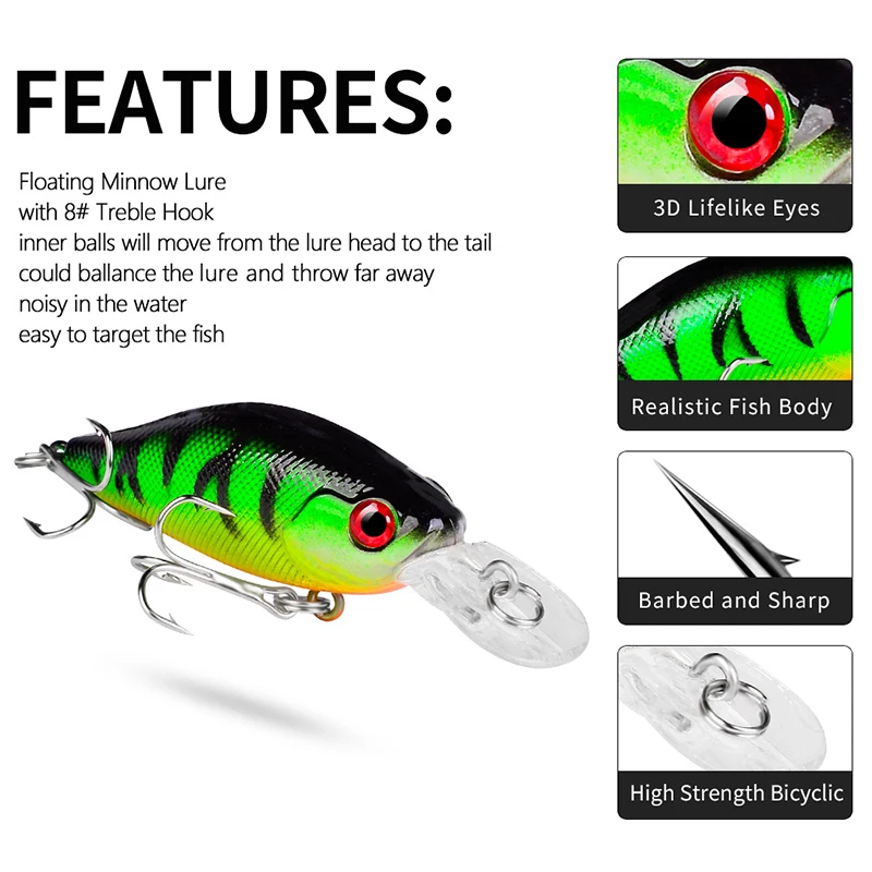 

Плавающая рыболовная приманка в виде гольяна, 1 шт., 7 см, 8 г, топвотер, жесткая пластиковая приманка, воблер, джиг-приманка, искусственная кре...