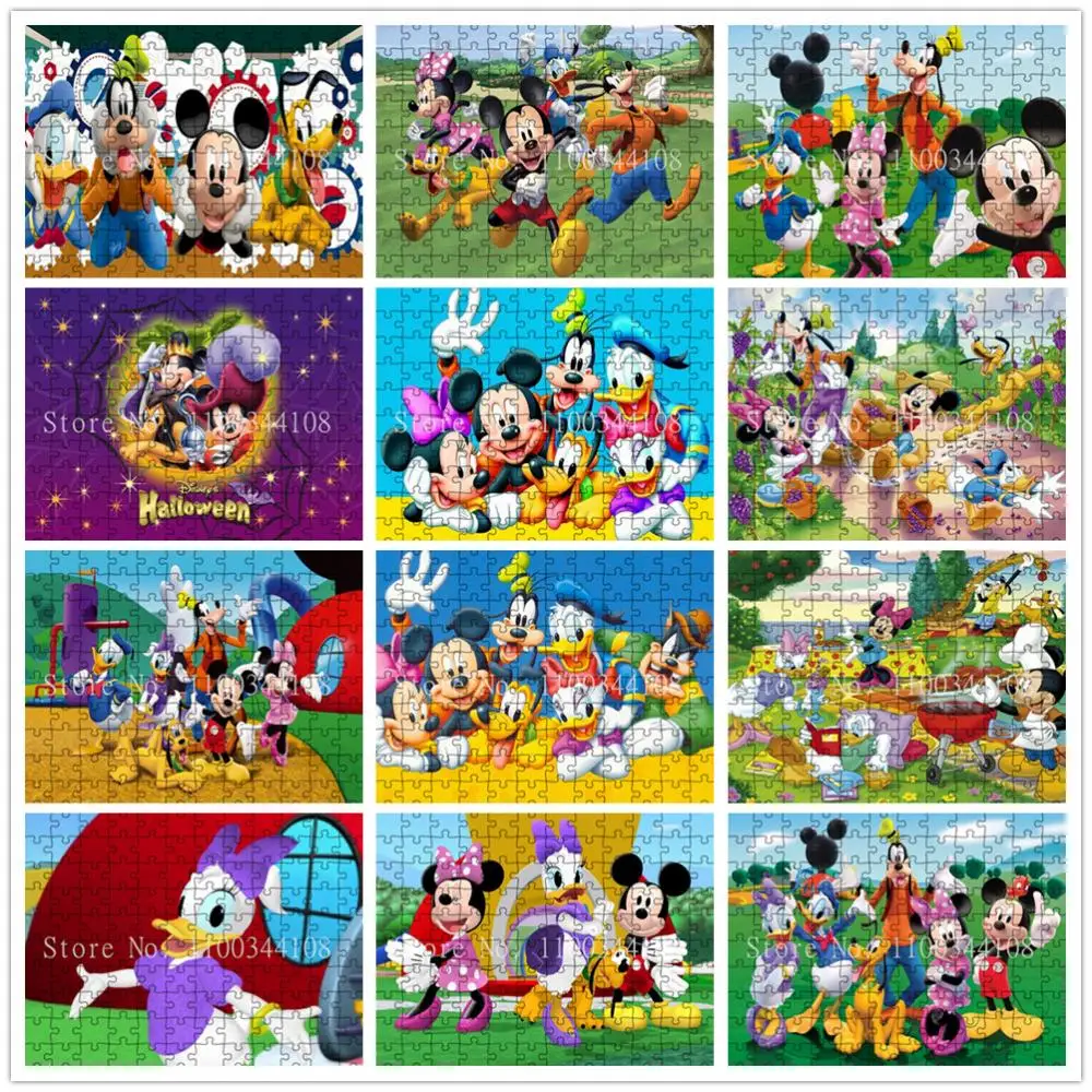 

Mickey Minnie Donald Duck Jigsaw Puzzles Disney 300/500/1000 Pieces Cartoon Puzzles Kids Educational Adult Decompression Toys