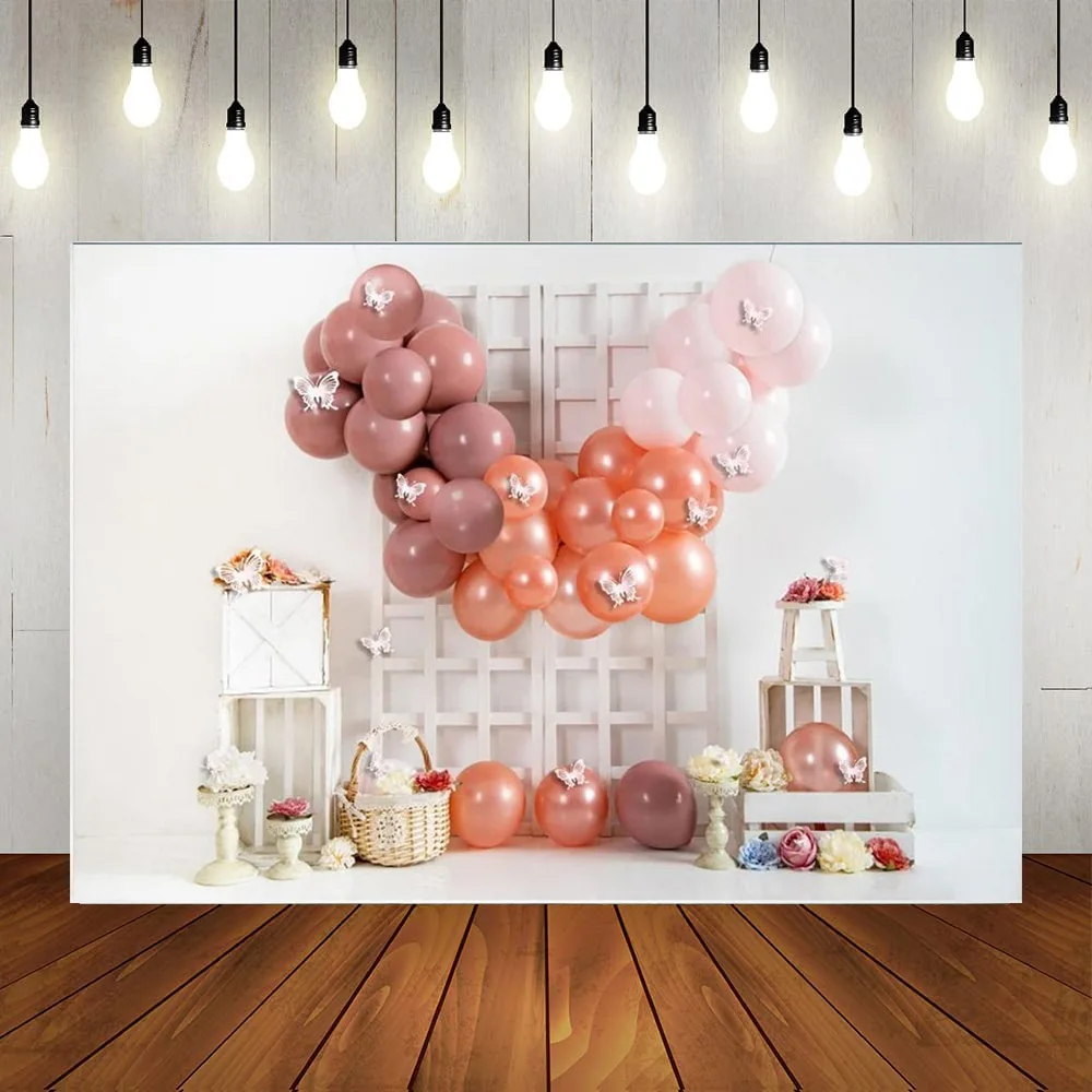 

Spring Backdrops Party Background Girls Happy Birthday Photography Backdrops Balloons Butterfly Flowers Photo Backdrops