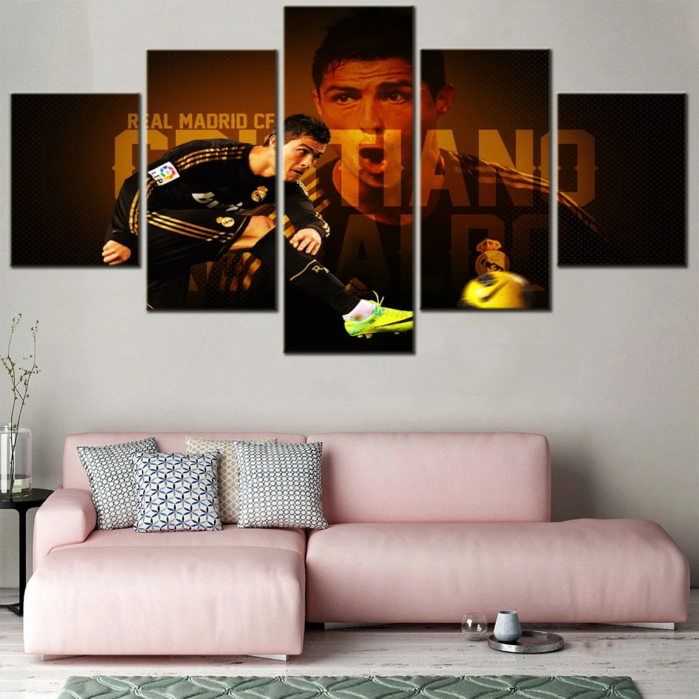 

Wall Canvas Art Pictures Home Decor Living Room HD Prints Poster 5 Pieces Famous Football Superstar CRonaldo Painting Framework