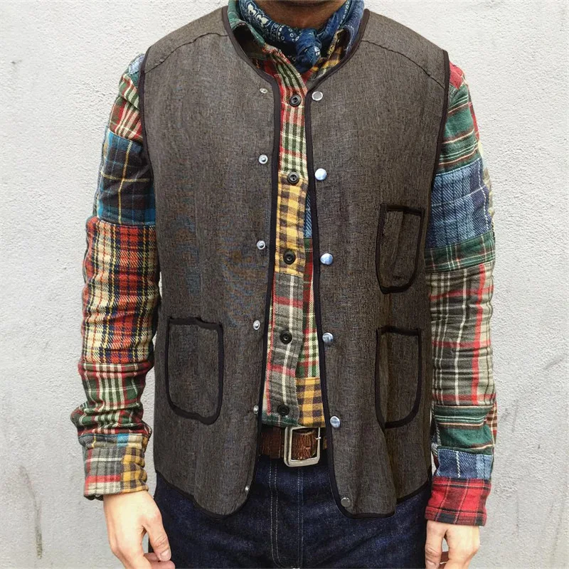 

2021 European and American Popular Men's Clothing Multi-pocket Vest Single-breasted Vest for Men