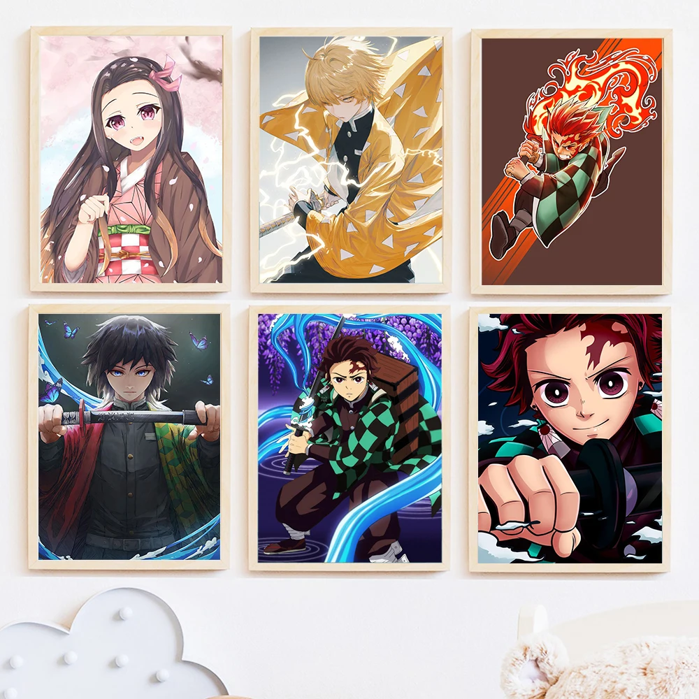 

Cartoon Demon Slayer Kamado Nezuko Poster Printable Canvas Painting Agatsuma Zenitsu Mural Wall Art Bedroom Home Interior Decor