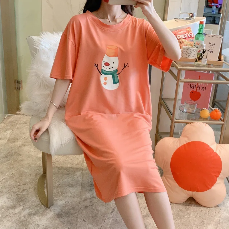 Summer Nightgown Female's Casual Loose Girls Short-sleeved Nightdress Weather Forecast Ladies Pajamas Home Nightclothes