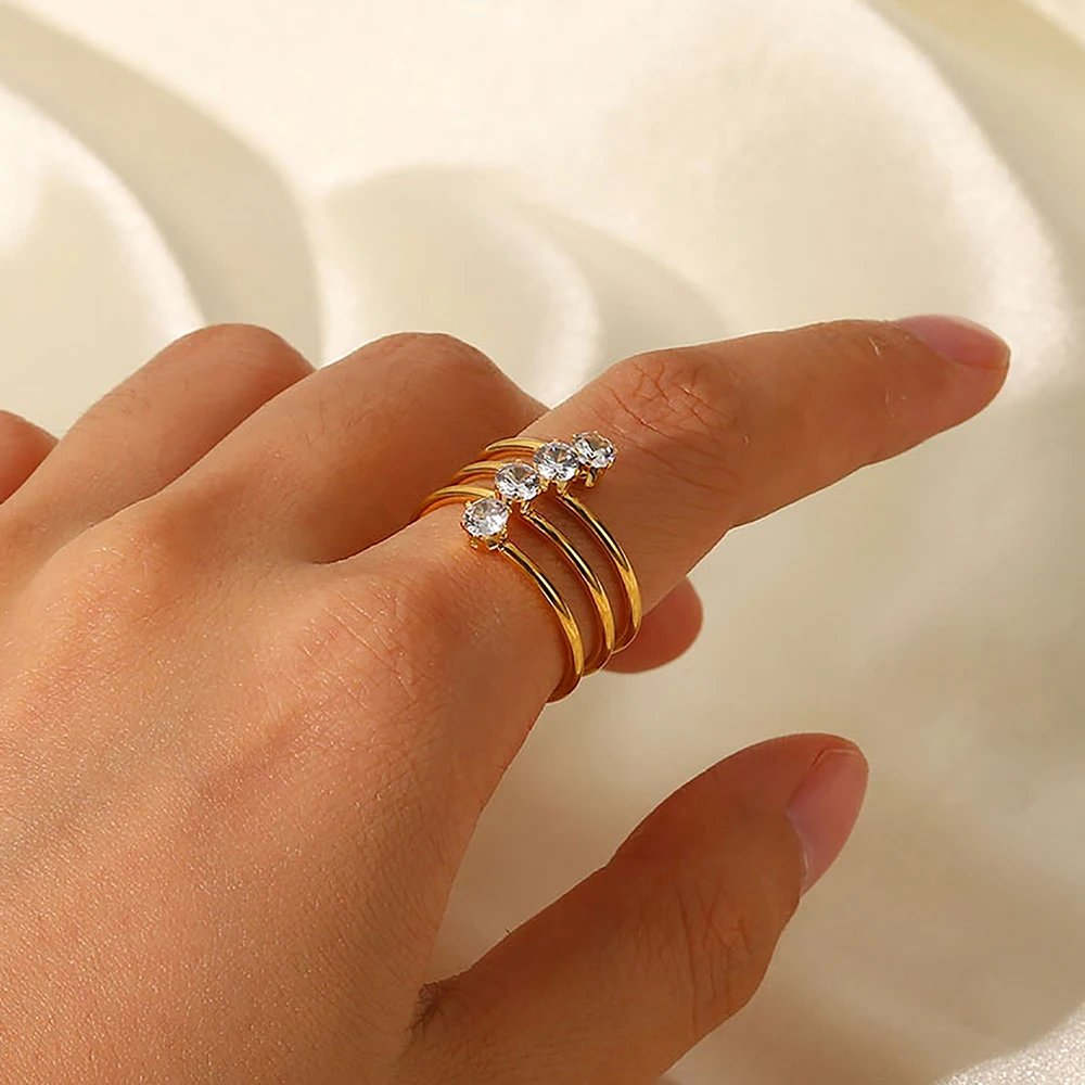 

Creative 4 Diamond Open Ring For Women Personality Design Diamond Open Ring Ladies Trendy Ring Jewelry Gift anillos mujer
