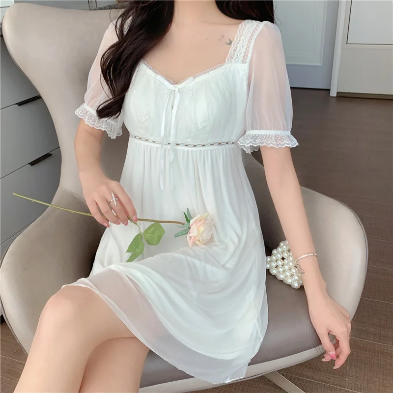 Beautiful nightdress girl cute sweet and sexy lace princess fairy pajamas sexy nightwear шелковое платье