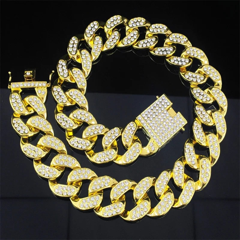 Хип-хоп блестящая 30 мм кубинская цепочка ожерелье для женщин и мужчин серебряный