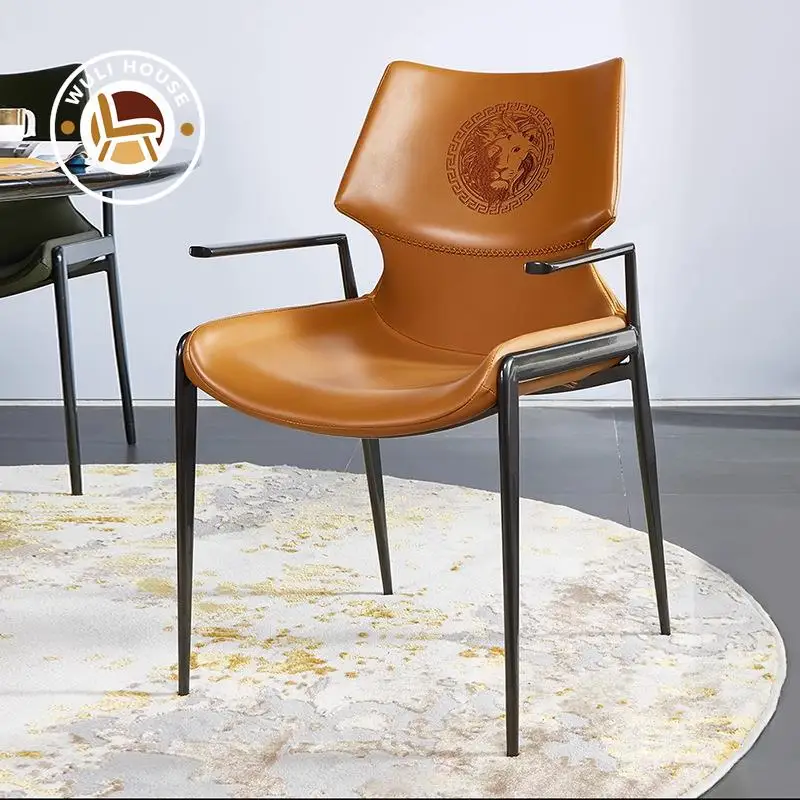 

Wuli House Italian Minimalist Hotel Restaurant Household Dining Chair Leather Backrest Chair Model Room Negotiation Chair 2023