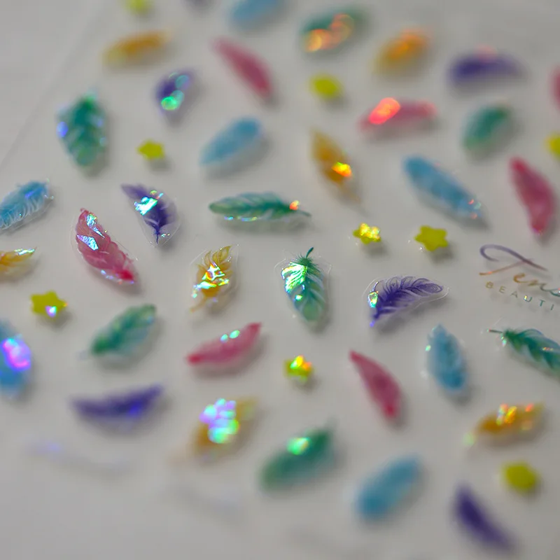 

Acrylic Engraved Nail Sticker Shiny Holographi Colorful leaf Self-Adhesive Nail Transfer Sliders Wraps Manicures Foils Z0721