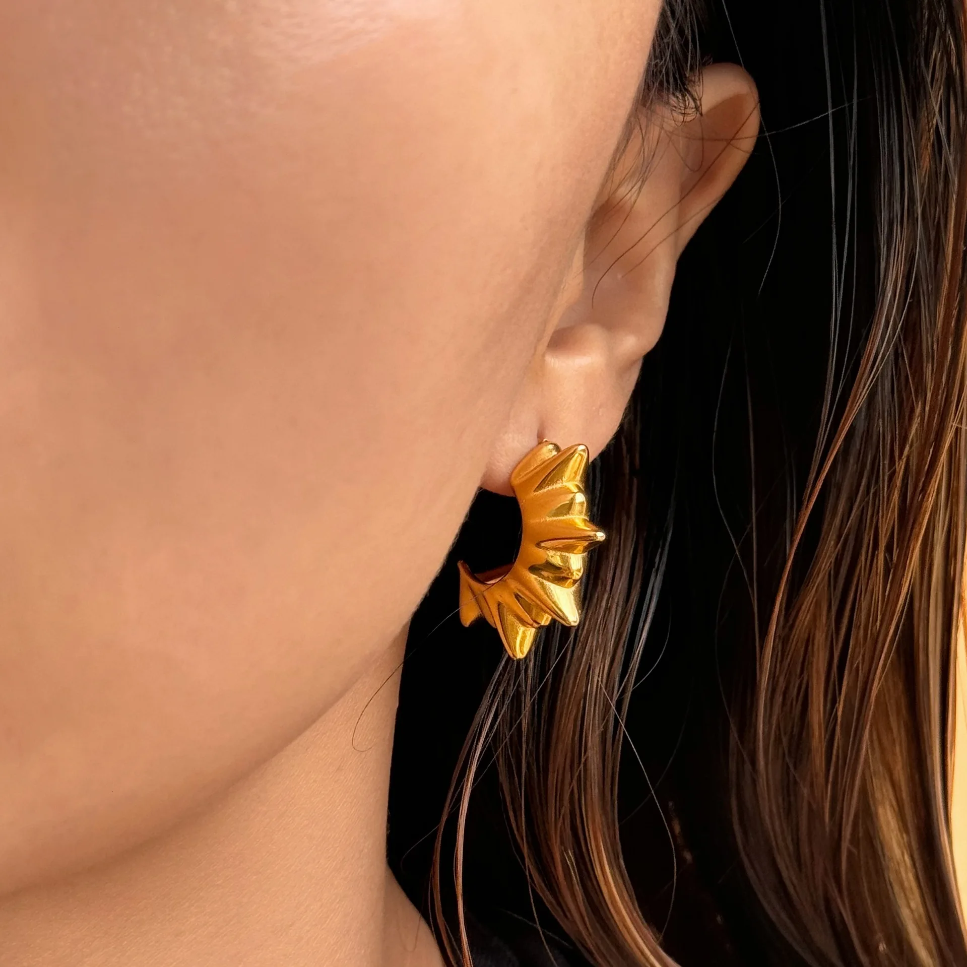 Женские серьги-гвоздики с заклепками позолоченные серьги неправильной формы 18 К