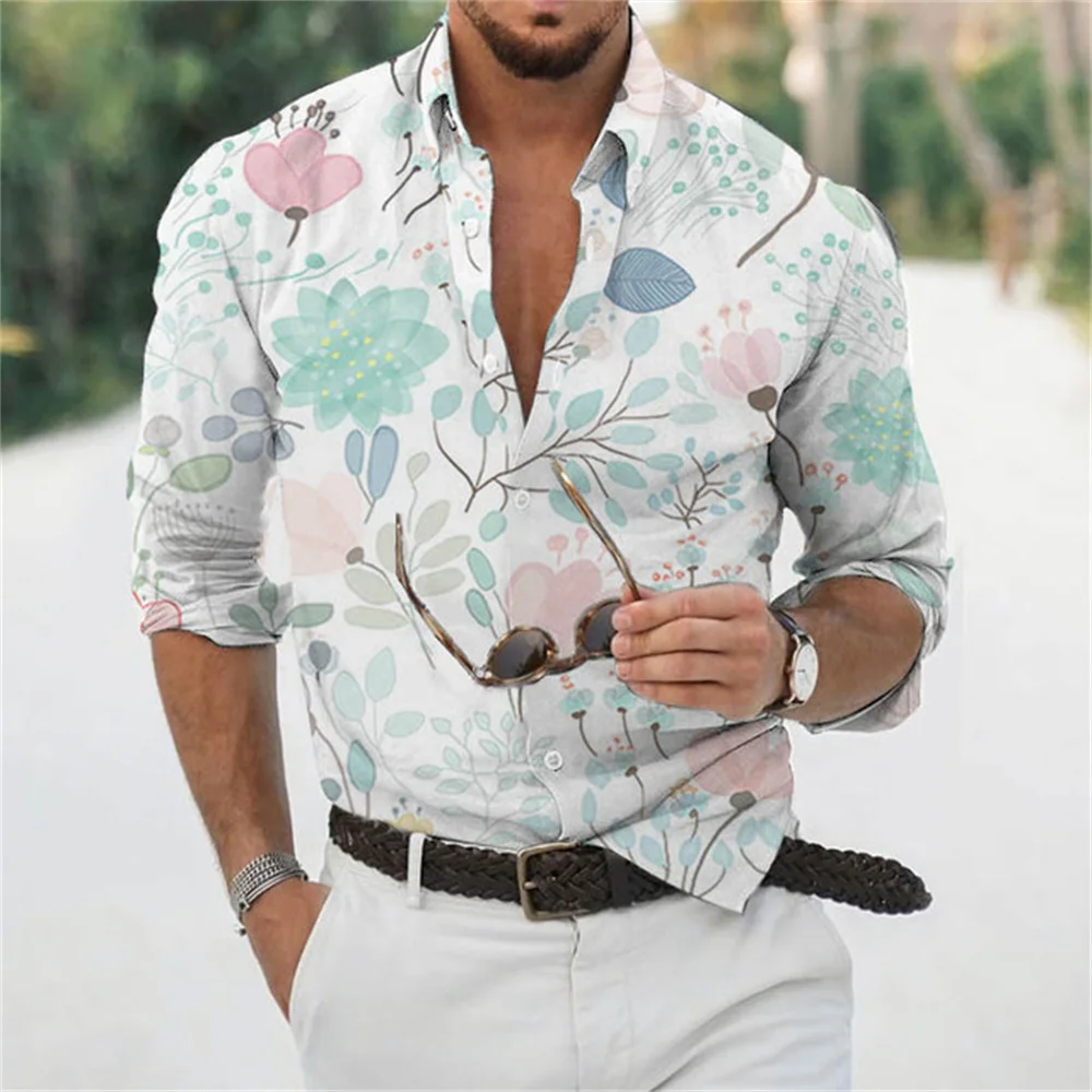 

Fashion 3d Digital Printing Tops Hawaii Flowers Print Men's Shirt 2022 Autumn New Casual Long Sleeve Turndown Collar Clothes