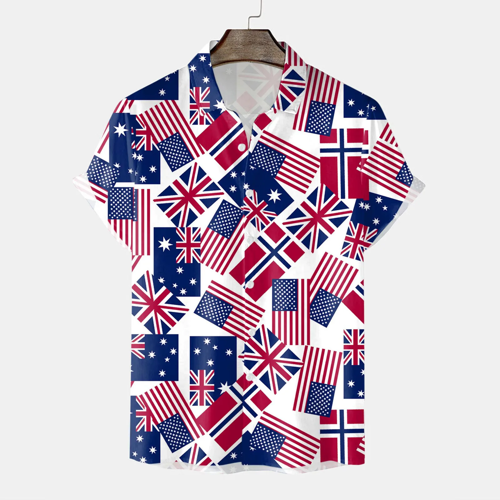 

Рубашка мужская с графическим принтом День Независимости, короткий рукав, V-образный вырез, пуловер на пуговицах с американским флагом 4 июл...