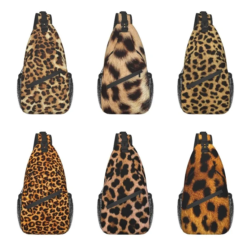 Good Leopard Skin Texture Crossbody Sling Backpack Men Custom Animal Fur Pattern Chest Shoulder Bag for Traveling Daypack